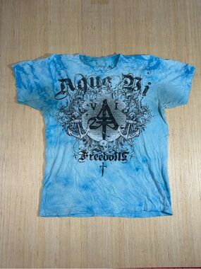 Aqua Light Blue Tie-Dye Tee Sz L Affliction Style Preowned